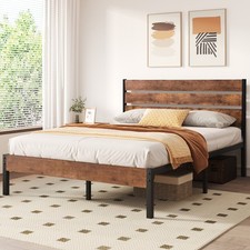 Twin Full Queen Size Sturdy Bed Frame Metal Platform Wooden Headboard Footboard