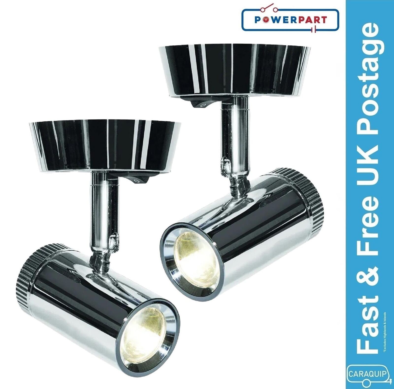 2x BCA 12v 2.4w LED Chrome Dimmer Spotlight Reading Light Caravan Motorhome Boat