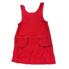 Mini Boden Girls Sz 5-6 Y Red Corduroy Pinafore Dress Jumper Cord Ruffle Pocket