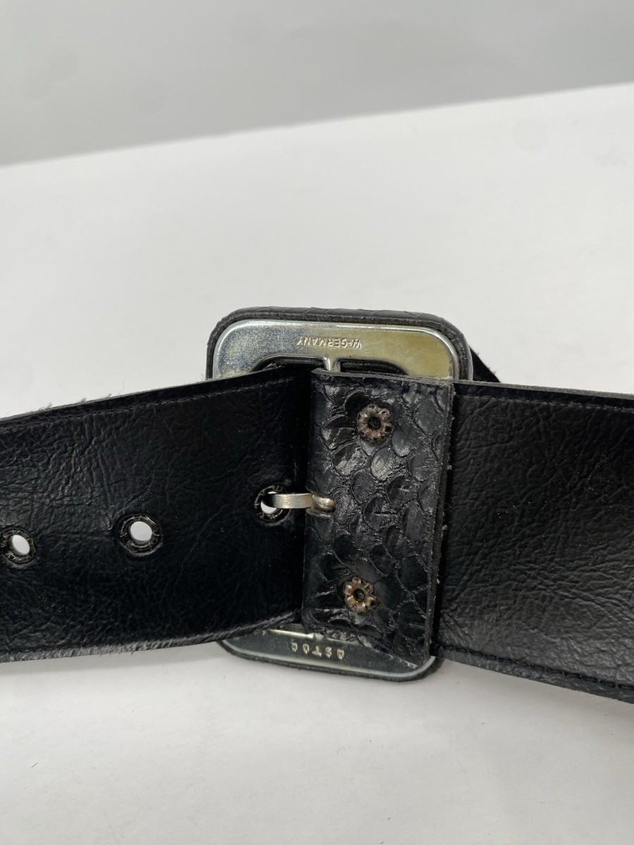VTG Harry Goldberg Belt Co. Black Textured Classic Minimalist Artsy 26-29" XS View 6