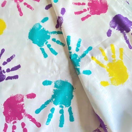2 YD 1980s Novelty Handprint Fabric Multicolor Cotton - Picture 5 of 6