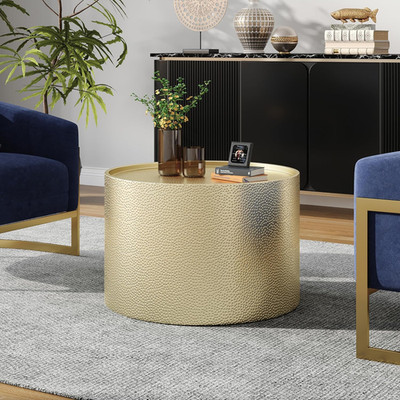 Solis 26'' Gold Iron Accent Table, Round Coffee Table, No Assembly Needed