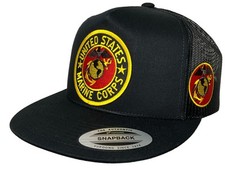UNITED STATES MARINE CORPS HAT BLACK MESH 2 LOGOS MILITARY USA FLAG