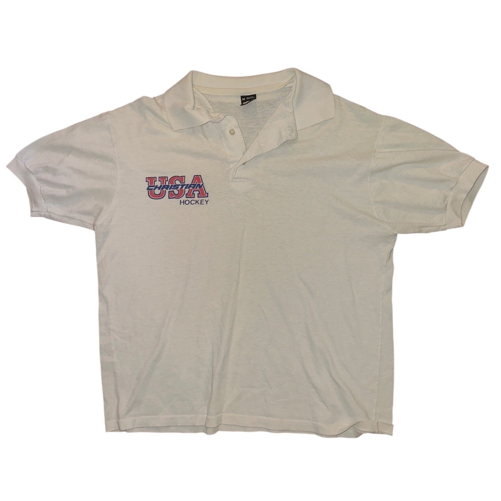 Vintage Screen Stars USA Hockey Polo Shirt Mens Medium Christian Hockey 80s