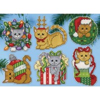 "Design Works Kreuzstich Stickpackung \"Weihnachtsbaumschmuck KäTzchen (6Er-Set)\","