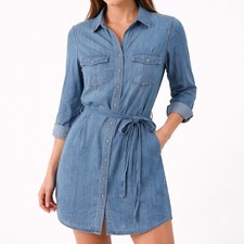 American Eagle Outfitters Denim Shirt Dress Womens XS Blue Button Front Belted
