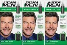 Just For Men H-45 DARK BROWN Hair color Shampoo In ( 3 pack ) green