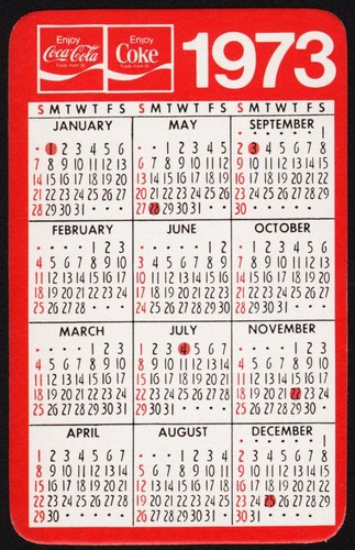 Vintage pocket calendar COCA COLA 1973 Its the Real Thing new old stock n-mint+