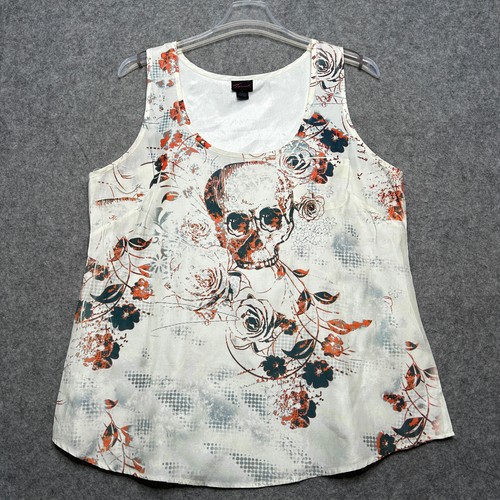Torrid Tanktop Damen 2X elfenbein Blumen Totenköpfe leicht transparent fließend bequem Goth *MANGEL
