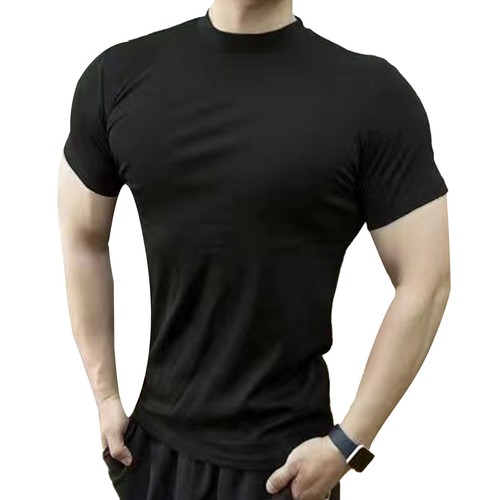 Mens T Shirt Short Sleeve Basic Mock Turtleneck Slim Fit Undershirt Pullover AU - Picture 60 of 92