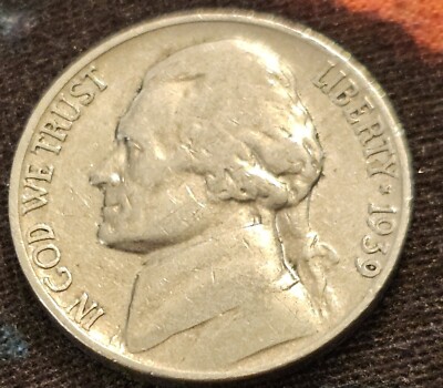 1939 Error Nickel, No Mint Mark, Double Monticello, DDate, Very