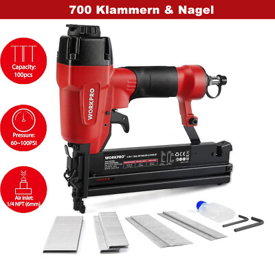 WORKPRO 2 in 1 Druckluftnagler Drucklufttacker，9040/F50,max 7,1 bar,700 Nagel
