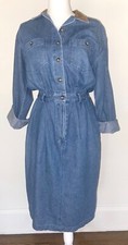VTG 80s Womens 8 Denim Chambray Midi Shirt Dress