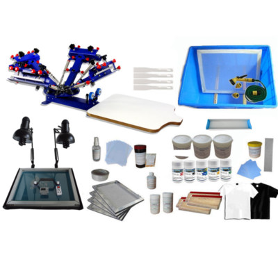 4 Color Screen Printing Press Materials Kit Starter Hobby Tool Ink Exposure Unit