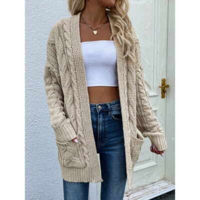 Aerie x American Eagle Vintage Beige Open Front Relaxed Cable Knit Cardigan 