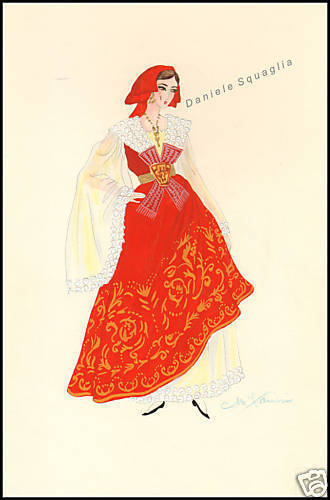 ORIGINAL SILKSCREEN 1900 FAINI SICYLIAN COSTUME - Picture 1 of 1