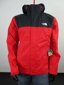 red north face rain jacket