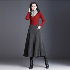 Pantaloni In Finta Lana Da Donna A Gamba Larga Taglio Svasato Caldi Retro