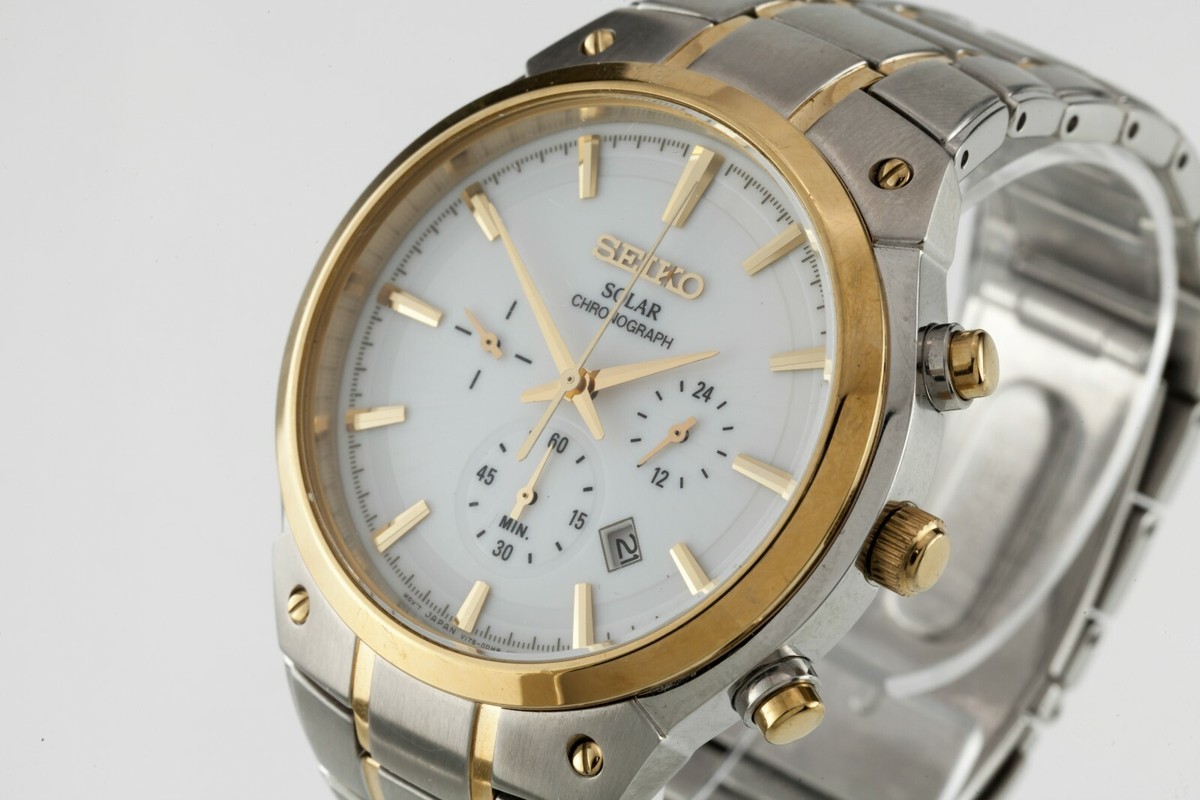 Seiko Solar Chronograph Men's SS Two-Tone Watch V175-0CX0 | eBay