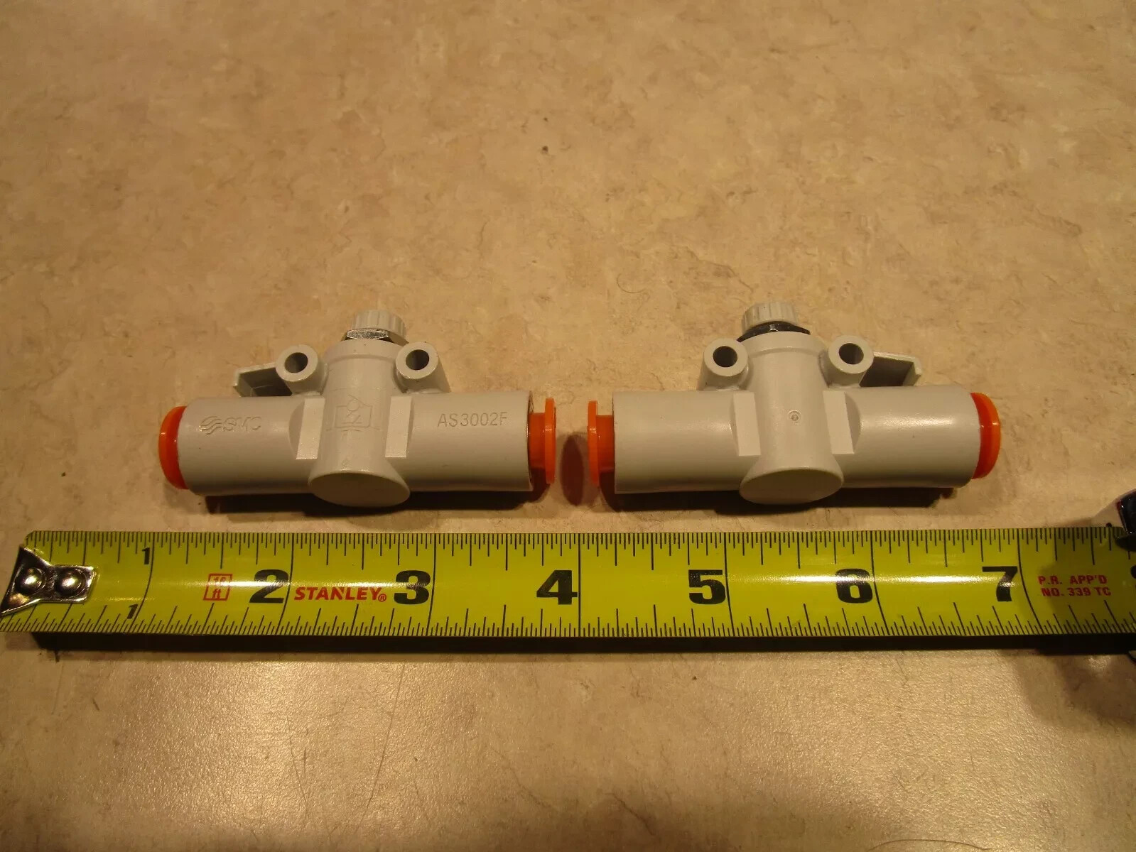LOT OF 2 SMC AS3002F IN-LINE SPEED CONTROL VALVES 3/8" TUBE, Q0137