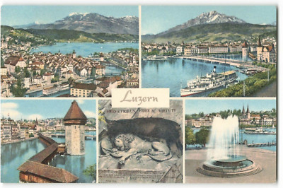 Postcard Lucerne multiple views, 536 Kunstverlag unposted VTG ME8.