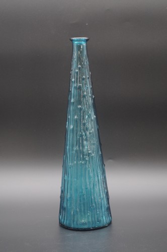 Jarrón jarra de vidrio arte italiano MCM vintage botella de bambú azul agua real 15" - Imagen 7 de 10