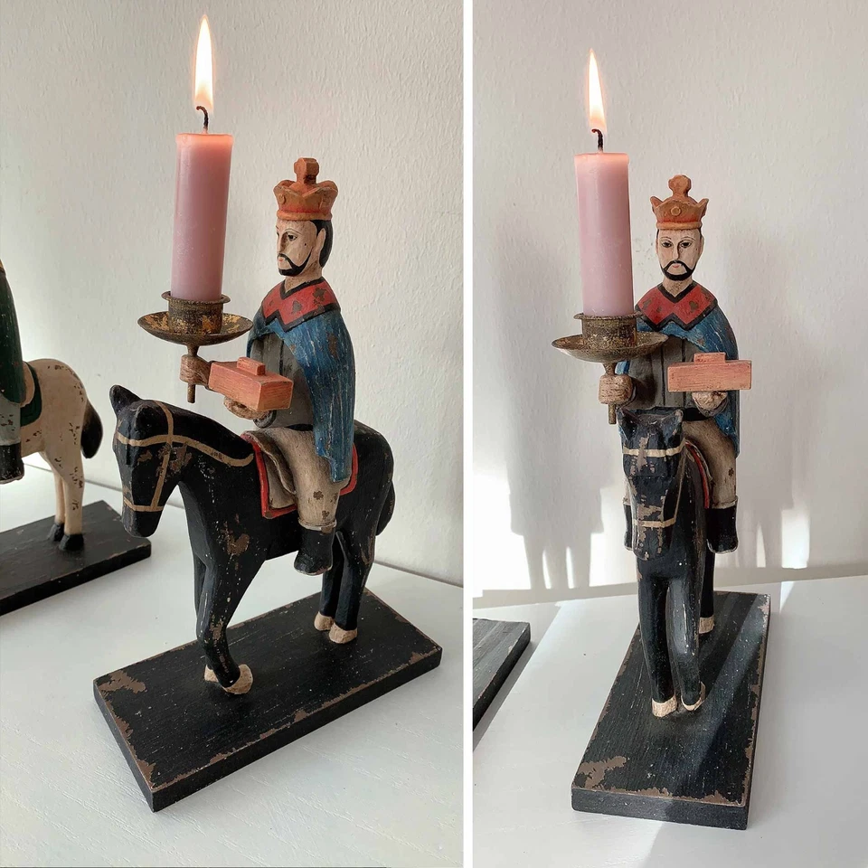 Heilige 3 Könige Kerzenständer Vintage Weihnachten Shabby Kerzenhalter dekofigur - Bild 4 von 4