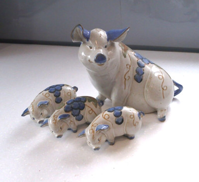 RARE Vintage 1960s Gypsy Pottery By Mike Foster Pig & Ferkel Made In Cornwall
