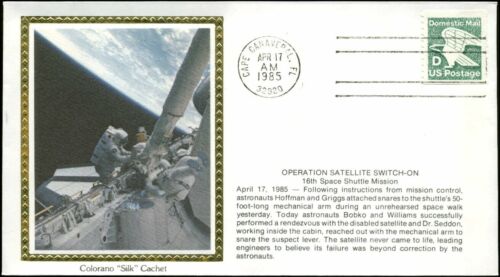 Discovery STS 51-D Operation Satellite Switch-On  Colorano "Silk" Cachet - Afbeelding 1 van 1