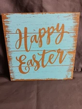2023 Happy Easter Wooden 7 3/4" x 7 3/4" Square Easel Type Stand