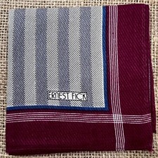 MAN HANDKERCHIEF COTTON ART POCKET SQUARE 17" CLASSIC RED TWO TONE GRAY STRIPED
