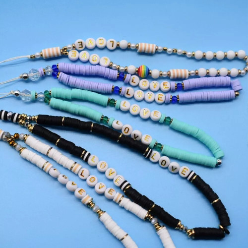 Mobile Phone Charm Crystal Beaded Wrist Strap Lanyard Smiley Chain Keys Holder - Zdjęcie 3 z 26