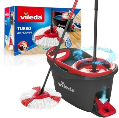 Vileda Easy Wring Clean Turbo Smart Spin Mikrofaser Wischmopp und Eimer Set + Nachfüllpackungen