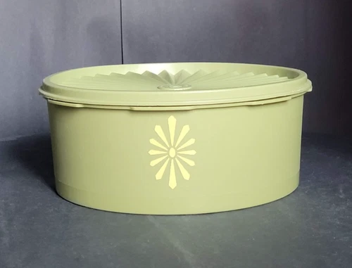 Vintage Tupperware Servelier Round Storage Container Avocado Green Starburst