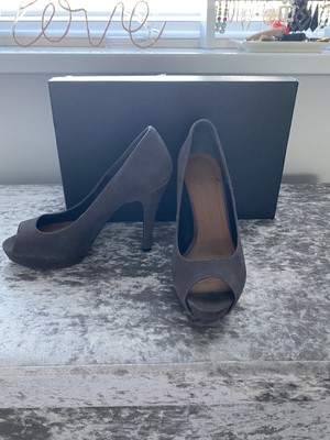 suede peep toe heels