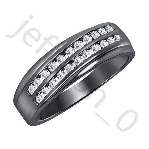 0.90 Ct Lab Created Diamond 14K Black Gold Over Two Rows Wedding Band Men's Ring