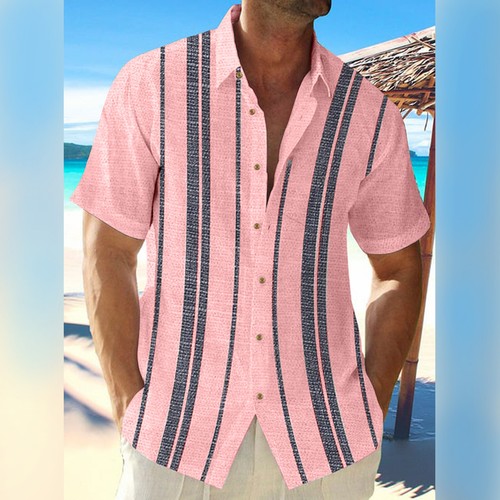 Men's Hawaiian Shirt, Button Down Vintage Short Sleeve Bowling Beach Shirts W - Picture 28 of 42