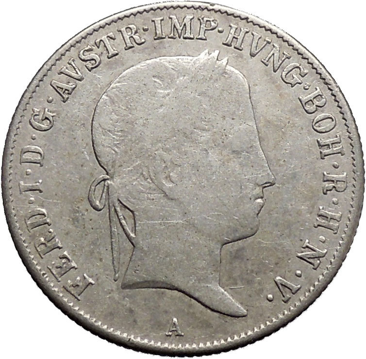 1840 Austria Emperor FERDINAND I Antique Silver Coin 20 Kreuzer