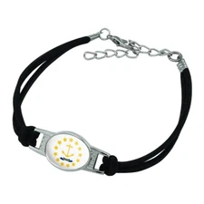 Rhode Island State Flag Novelty Suede Leather Metal Bracelet