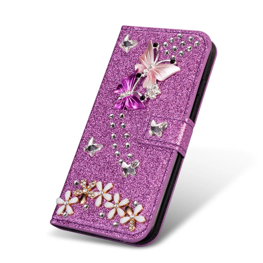3D Butterfly Wallet Case Glitter Flip Cover for iPhone 16e/15/14/13/12/11 XR SE - Image 4 of 4