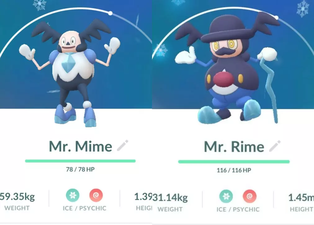 Galarian Mr. Mime or Galarian Mr. Rime Gen 8 Pokemon GO