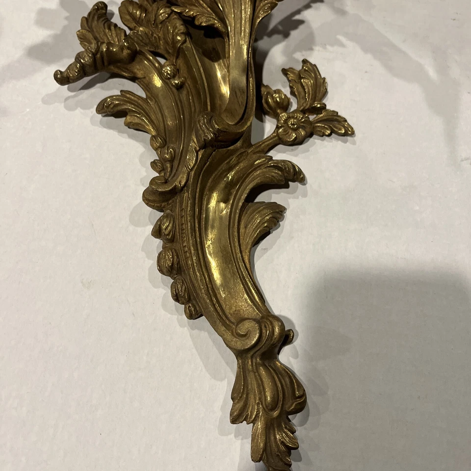 Aplique de pared vintage francés rococó dorado Dore de bronce, 21" T, 14" W 7 lb Foto 3 de 4