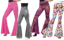 1960s 1970s Ladies Flared Trousers Adults Disco Hippy Flares Fancy Dress Costume