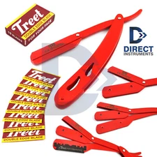 Straight Razor Barber Shaving Red Leaf Design Handle Men Cut Throat Knife Blades