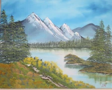 Original oil painting signed. 16x20. Mountains Unframed.