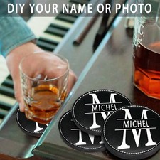 Personalized leather coaster set, anniversary, Christmas, wedding gift. 6 pieces