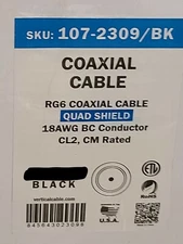 Vertical Cable RG-6Q Quad Shield BC Coaxial Satellite Video Cable Black /100ft
