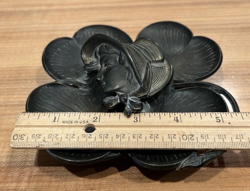 Art Nouveau Inkwell Lady Luck Four Leaf Clover Wearing a Bonnet - Picture 9 of 10