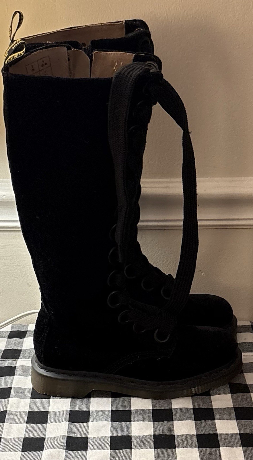 Dr Martens Black Velvet Knee High Tall Boots 90’s RARE Womens Size 7/Mens Size 6 image 3