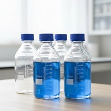 Reusable 1000ml Glass Media Bottles with Blue Screw Caps - Perfect for Home Use